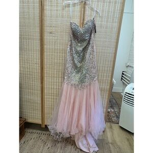 Terani Couture Silver and Pink Formal Dress